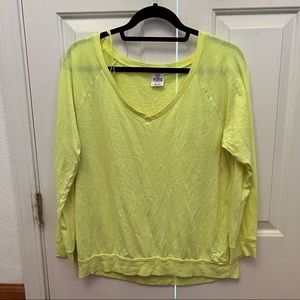 VS Pink neon yellow v-neck long sleeve tee